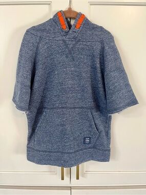 GAP Kids Heather Navy Short-Sleeve Hoodie with Orange Accent